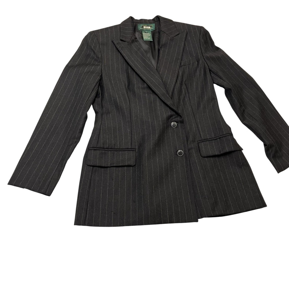 Vintage Ralph Lauren Blazer Jacket Black Pinstripe Worsted Wool 6 Office Career